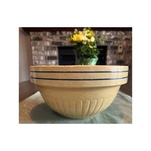 Vintage Red Wing Stoneware Mixing Bowl Blue Band Paneled Saffronware  9 Inch